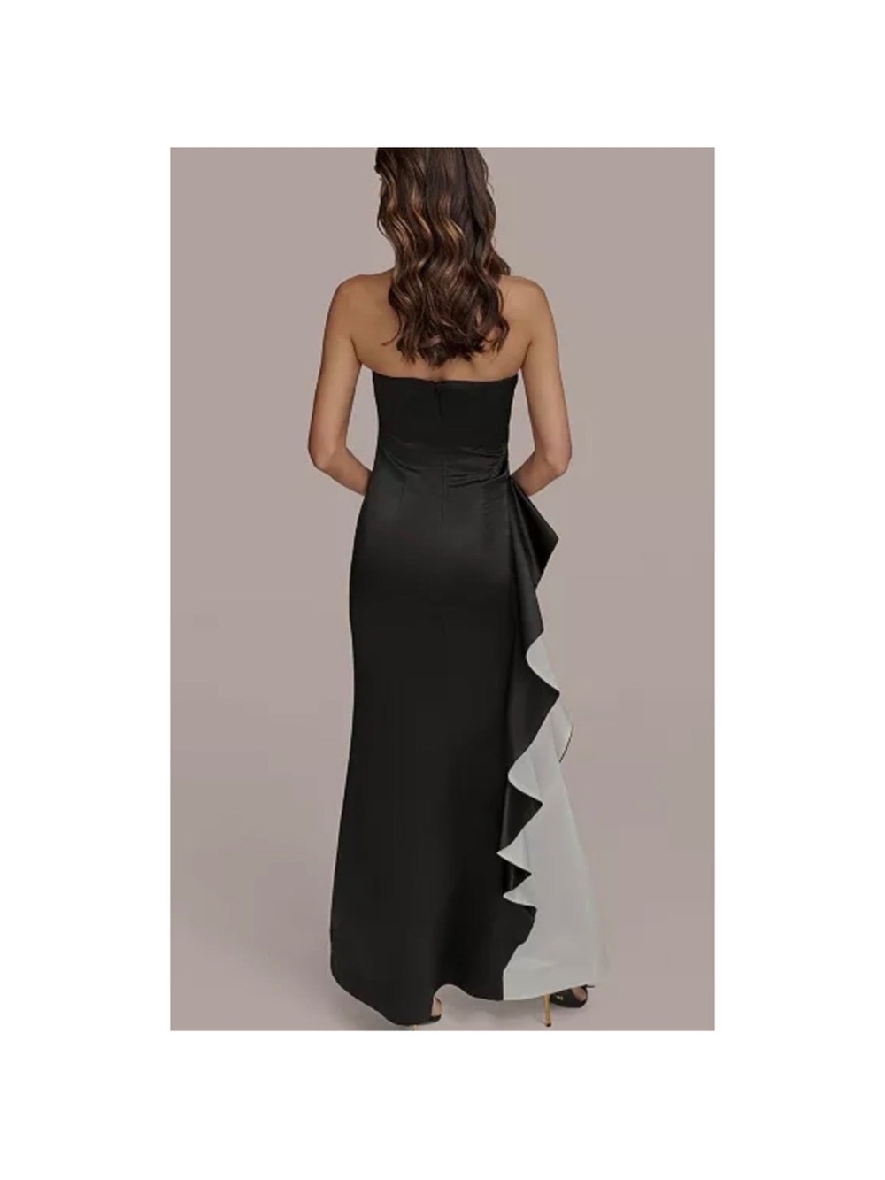 Donna Karan Black Evening Gown with White Ruffle Detail size 14